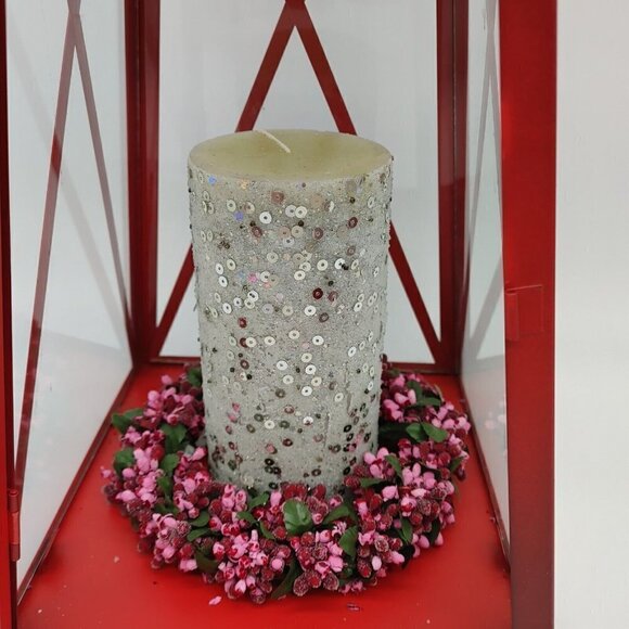 Indoor And Outdoor Red Glass Metal Hanging Candle Impressions Lantern Vintage - Picture 11 of 12